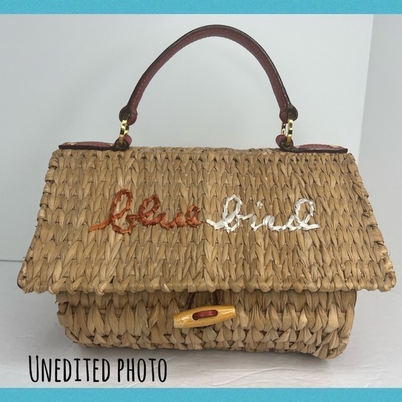 Kate Spade Wicker BlueBird Blue Bird House Novelty Bag Spring Red Straw Vintage - Picture 13 of 13